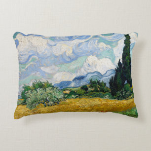 Wheat Field with Cypresses by Vincent Van Gogh Decorative Pillow