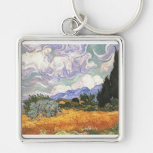 Wheat Field with Cypresses Keychain