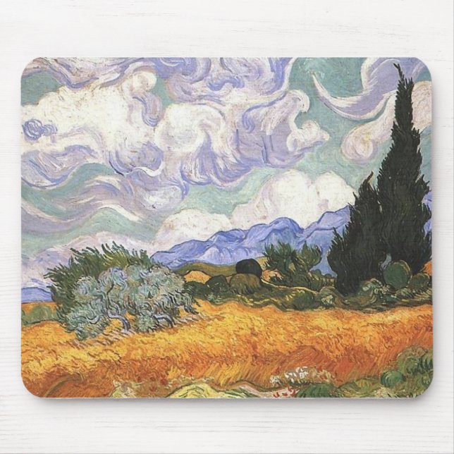 Wheat Field with Cypresses Mouse Pad (Front)