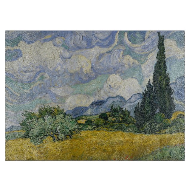 Wheat Field with Cypresses, Oil Painting, Van Gogh Cutting Board (Front)