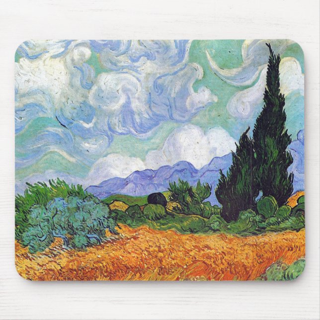 Wheat Field with Cypresses Van Gogh Fine Art Mouse Pad (Front)