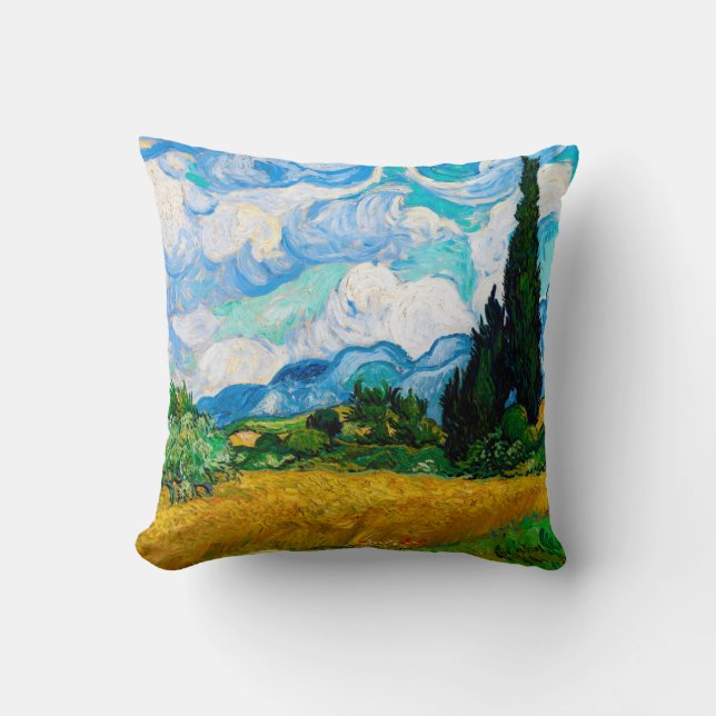 Wheat Field with Cypresses, Van Gogh Throw Pillow (Front)