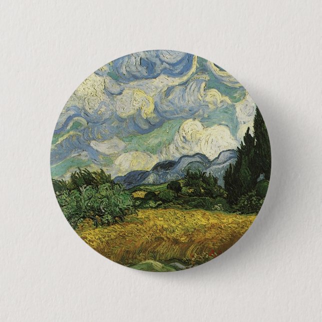Wheat Field with Cypresses,Vincent Van Gogh 2 Inch Round Button (Front)