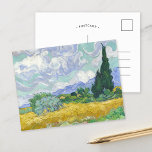 Wheat Field with Cypresses | Vincent van Gogh Postcard<br><div class="desc">Wheat Field with Cypresses (1889) by Vincent van Gogh is a dynamic post-impressionist landscape capturing the vibrant movement of nature. Painted during his stay at the Saint-Paul-de-Mausole asylum in Saint-Rémy-de-Provence, the artwork features a golden wheat field swaying in the breeze, punctuated by tall, dark green cypress trees reaching toward a...</div>