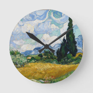 Wheat Field with Cypresses Wall Clock