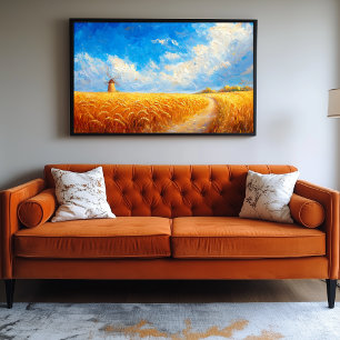 Wheat Field with Distant Windmill Canvas Print