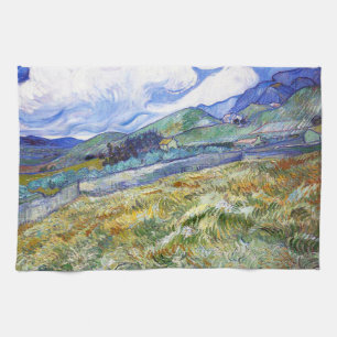 Wheat Field with Mountains in the Background Kitchen Towel