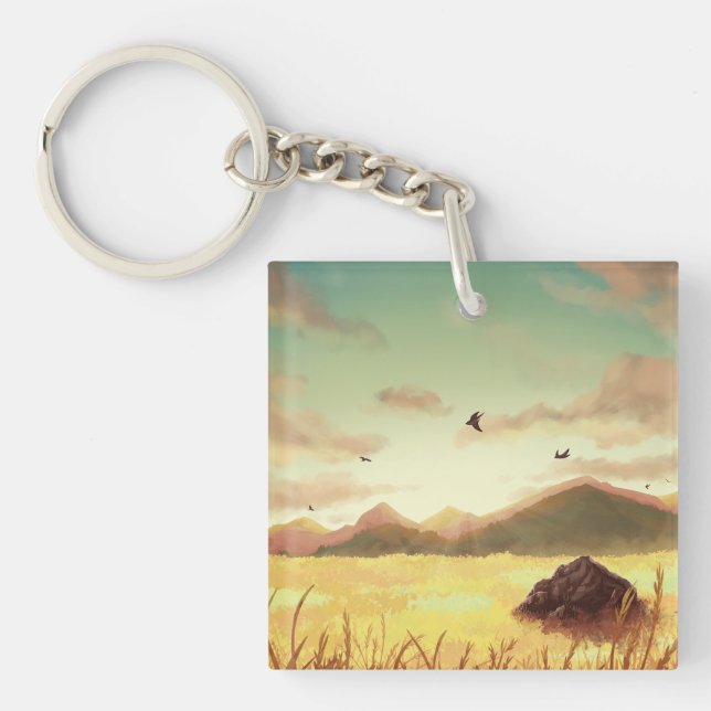 Wheat fields at sunrise keychain (Front)