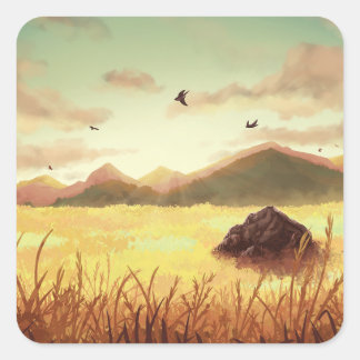 Wheat fields at sunrise square sticker