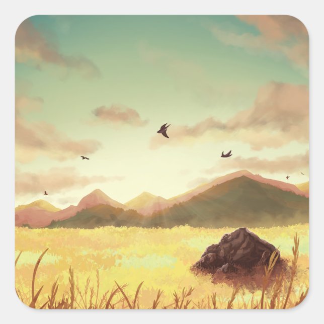 Wheat fields at sunrise square sticker (Front)