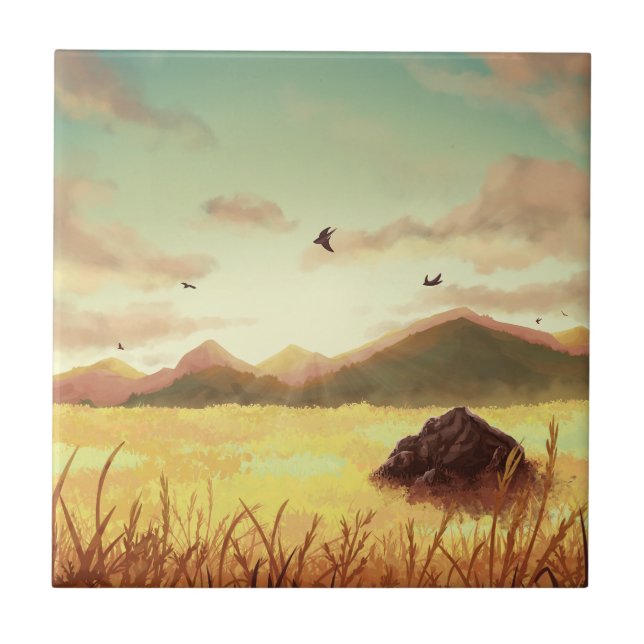 Wheat fields at sunrise tile (Front)