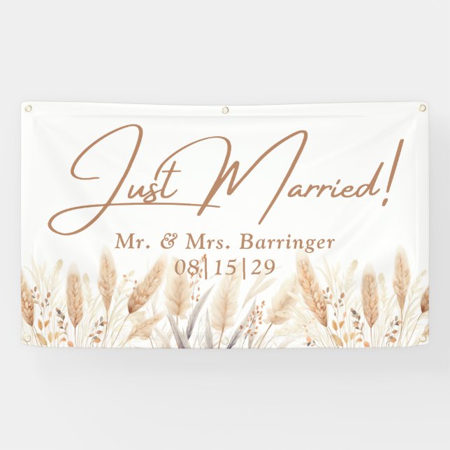 Wheat Fields Just Married Banner (Horizontal)