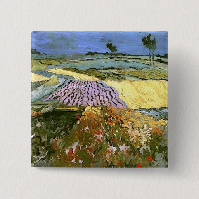 Wheat Fields Near Auvers Van Gogh Fine Art 2 Inch Square Button (Front)