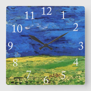 Wheat Fields Under Clouded Sky Van Gogh Square Wall Clock