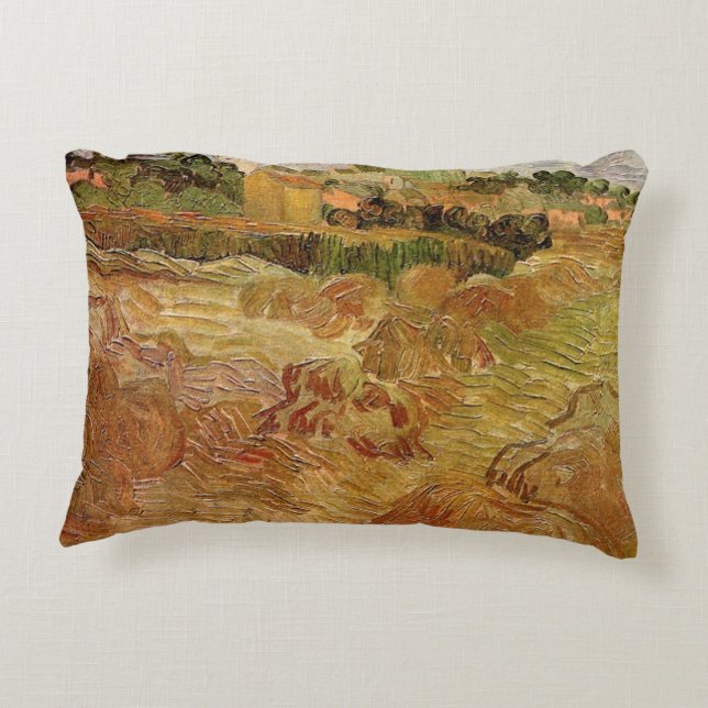 Wheat Fields with Auvers by Vincent van Gogh Accent Pillow (Back)