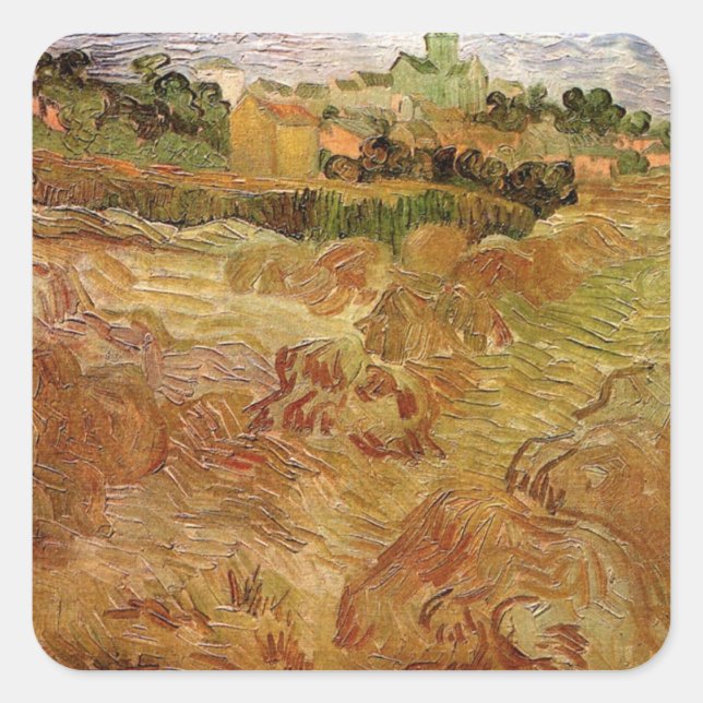 Wheat Fields with Auvers by Vincent van Gogh Square Sticker (Front)