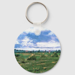 Wheat Fields with Haystacks by Vincent van Gogh Keychain