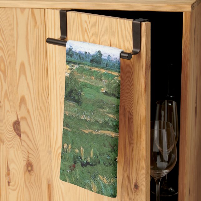 Wheat Fields with Haystacks by Vincent van Gogh Kitchen Towel (Thirds Fold)