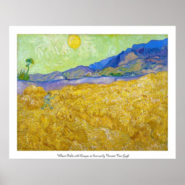 Wheat Fields with Reaper at Sunrise Van Gogh Poster (Front)