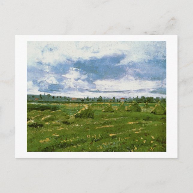 Wheat Fields with Stacks Van Gogh Fine Art Postcard (Front)
