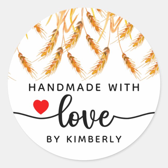 Wheat Handmade with Love  Classic Round Sticker (Front)