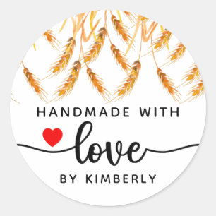 Wheat Handmade with Love Classic Round Sticker