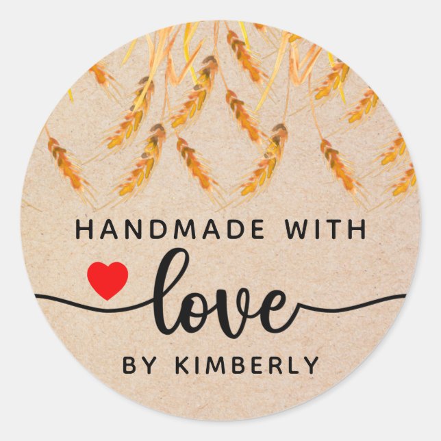 Wheat Handmade with Love  Classic Round Sticker (Front)