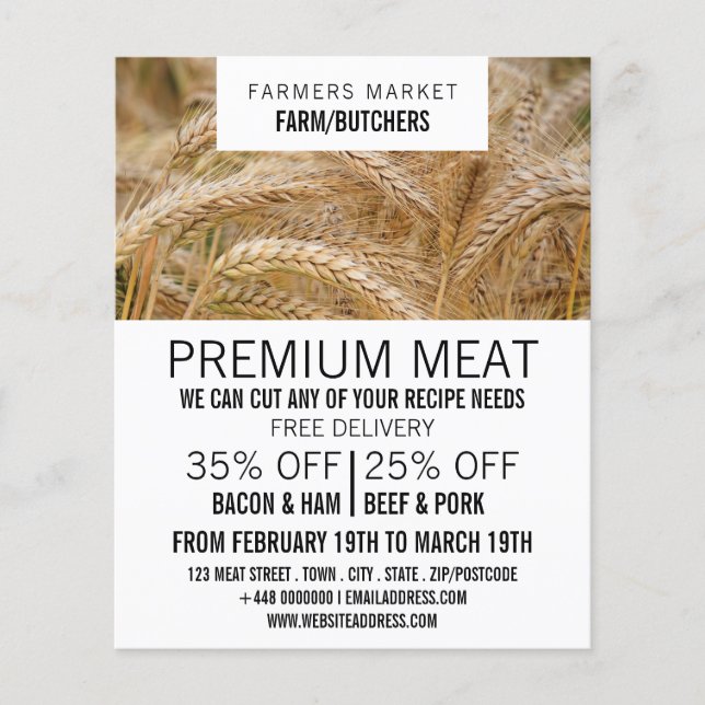 Wheat in Field, Farmer & Butcher Advertising Flyer (Front)