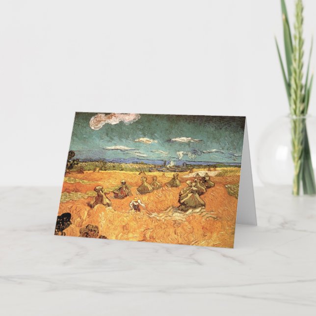 Wheat Stacks with Reaper by Vincent van Gogh Card (Front)