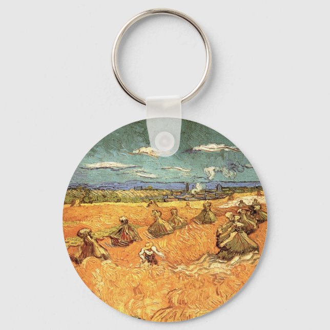 Wheat Stacks with Reaper by Vincent van Gogh Keychain (Front)