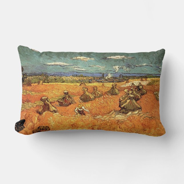 wheat Stacks with Reaper by Vincent van Gogh Lumbar Pillow (Front)