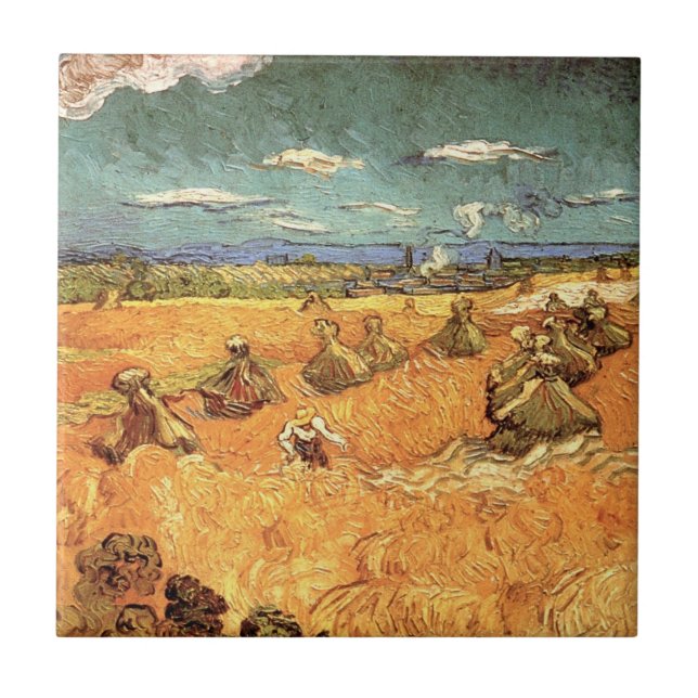 Wheat Stacks with Reaper by Vincent van Gogh Tile (Front)