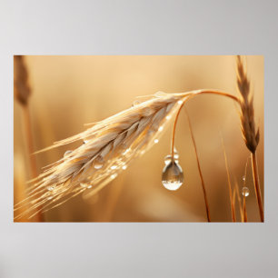 Wheat Water Drop Nature Serene Tranquil Poster