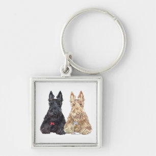 Wheaten and Black Scottie Dogs Keychain