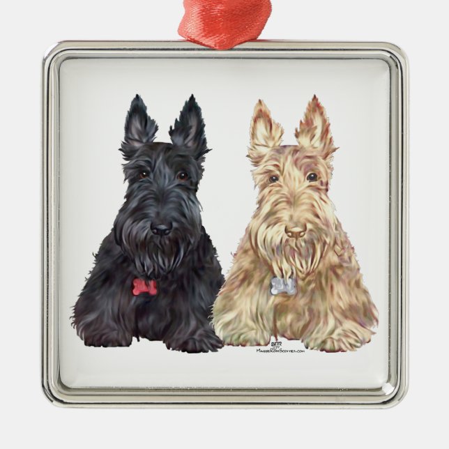 Wheaten and Black Scottie Dogs Metal Ornament (Front)