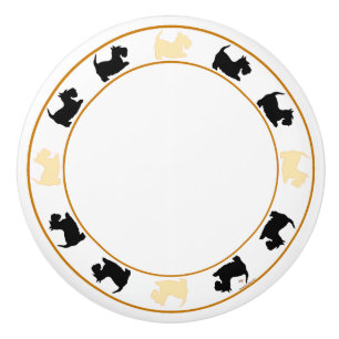 Wheaten and Black Scottish Terriers Ceramic Knob