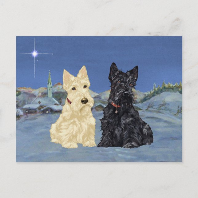 Wheaten Black Scotties Christmas Holiday Postcard (Front)
