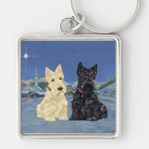 Wheaten Black Scotties Christmas Keychain