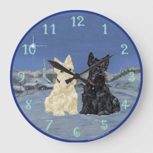 Wheaten Black Scotties Christmas Large Clock