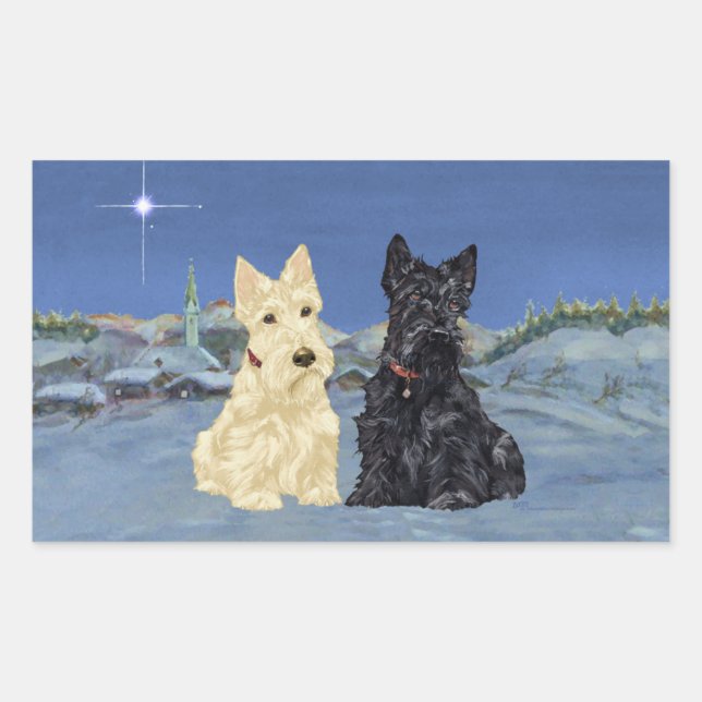 Wheaten Black Scotties Christmas Sticker (Front)