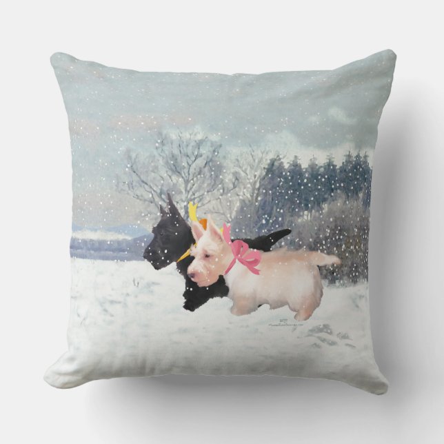Wheaten Black Scotties Christmas Throw Pillow (Front)