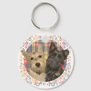 Wheaten & Black Scotties on Tartan Keychain