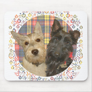 Wheaten & Black Scotties on Tartan Mouse Pad