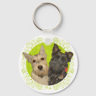 Wheaten & Black Scottish Terriers Keychain