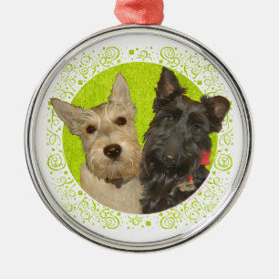 Wheaten & Black Scottish Terriers Metal Ornament