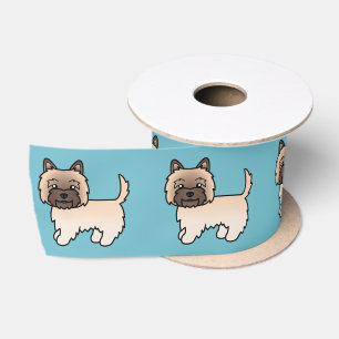 Wheaten Cairn Terrier Cartoon Dog On Blue Colour Satin Ribbon