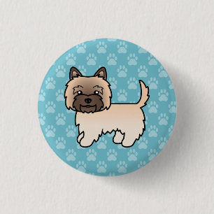 Wheaten Cairn Terrier Dog Cartoon Drawing On Blue 1 Inch Round Button