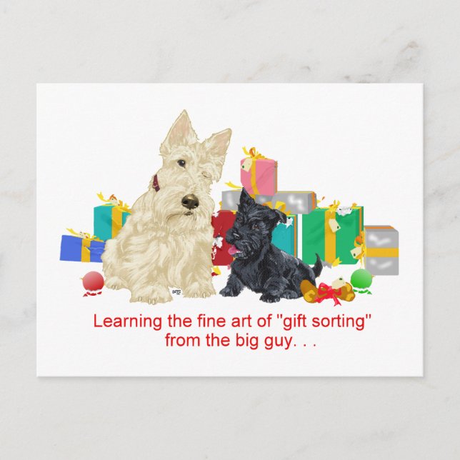 Wheaten Scottie and Pup Holiday Postcard (Front)
