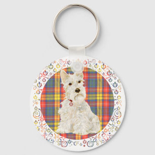 Wheaten Scottie on Buchanan Tartan Keychain