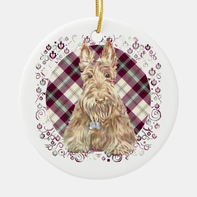 Wheaten Scottie Tartan Ceramic Ornament (Front)